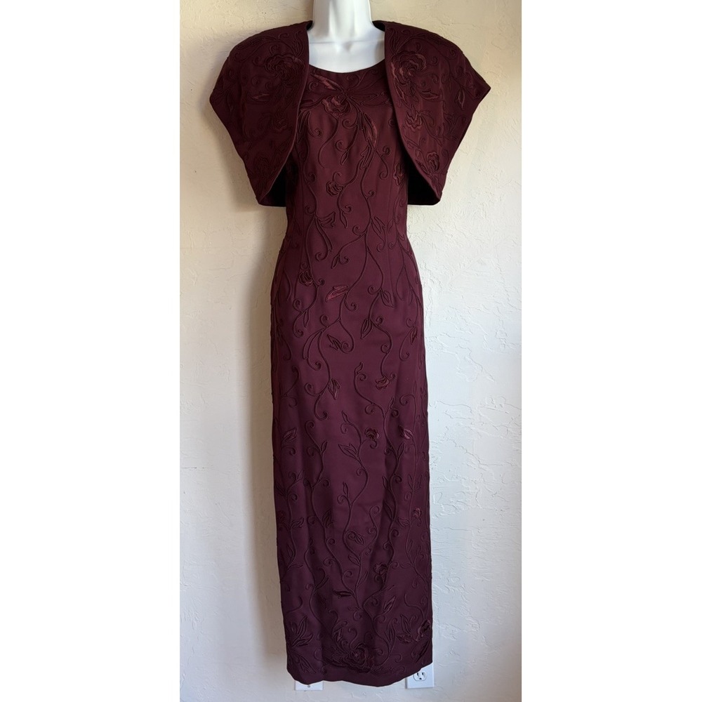 Vintage 90s Marie St Claire Burgundy Maxi Dress Bolero Set 4 Minimalist Romantic